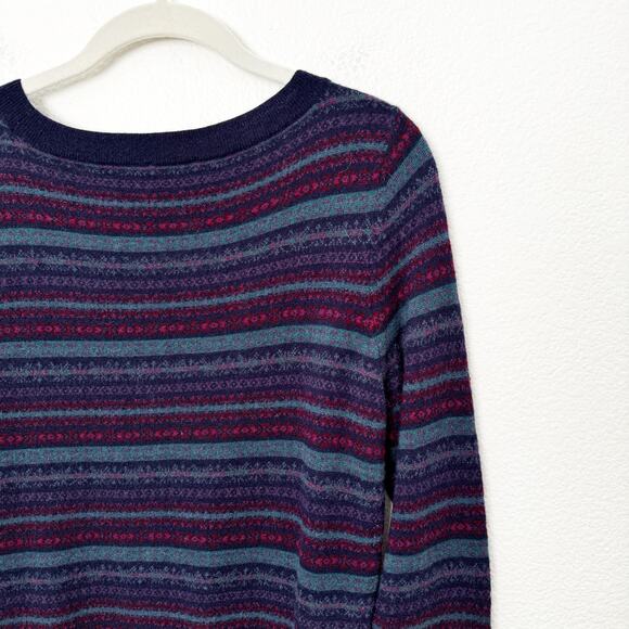 [Talbots] Purple Wool Blend Striped Nordic Fair Isle Sweater Sz Medium Petite MP - Picture 5 of 10